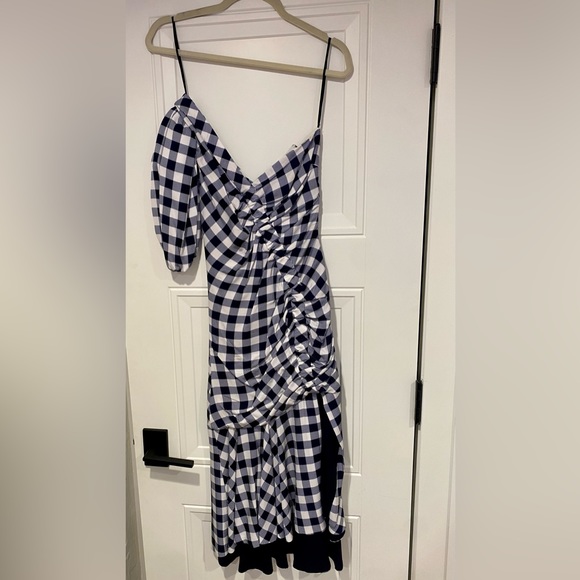 Jonathan Simkhai Lux Twill One-Shoulder Gingham Dress, Size 2 - Picture 6 of 9